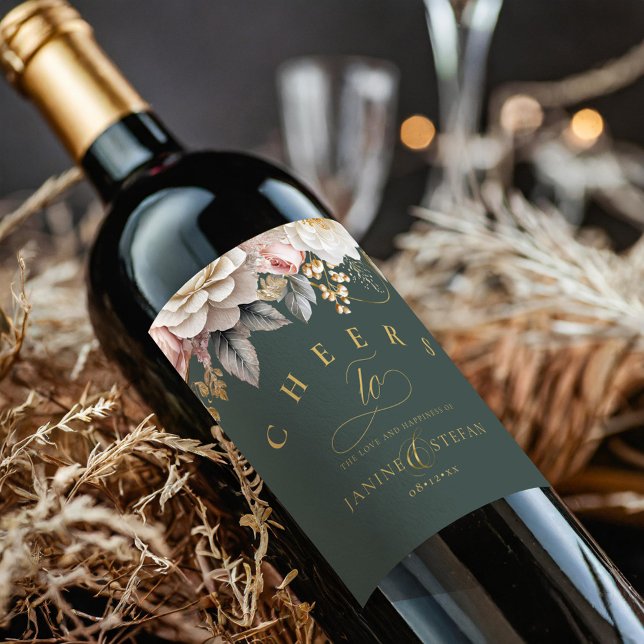 Floral Drama Wedding Green ID1022 Wine Label (Creator Uploaded)