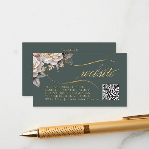 Floral Drama Wedding QR Code Green ID1022 Enclosure Card