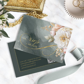 Floral Drama Wedding QR Code Green ID1022 RSVP Card