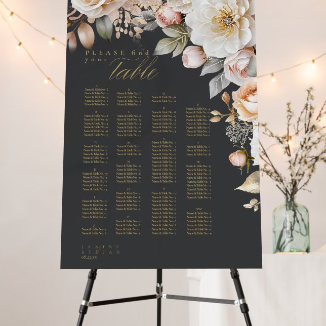 Floral Drama Wedding Seating Chart Charcoal ID1022 Foam Board (In Situ (Stand))