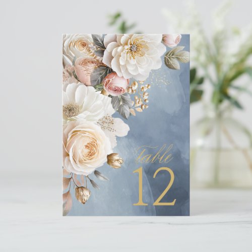 Floral Drama Wedding Table Number Blue ID1022