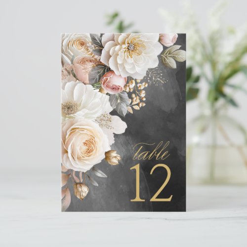 Floral Drama Wedding Table Number Charcoal ID1022