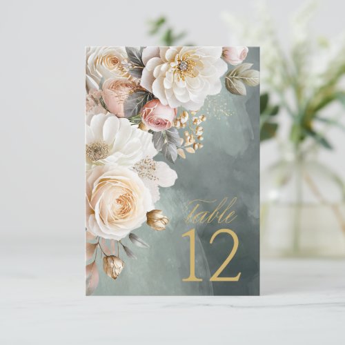 Floral Drama Wedding Table Number Green ID1022