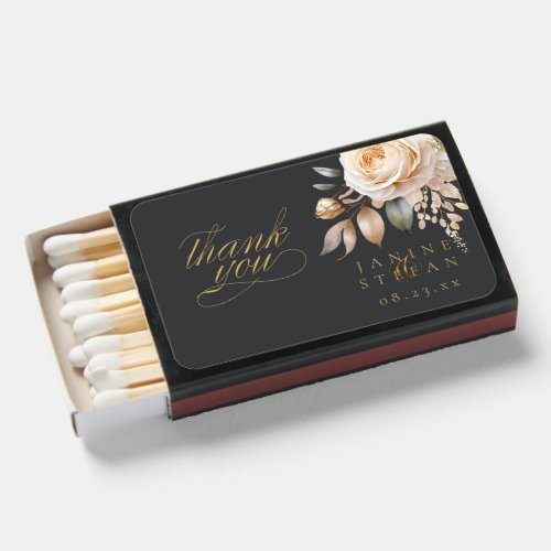 Floral Drama Wedding Thank You Charcoal ID1022 Matchboxes