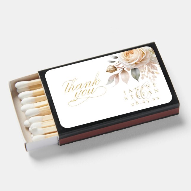 Floral Drama Wedding Thank You White ID1022 Matchboxes (Front Open)