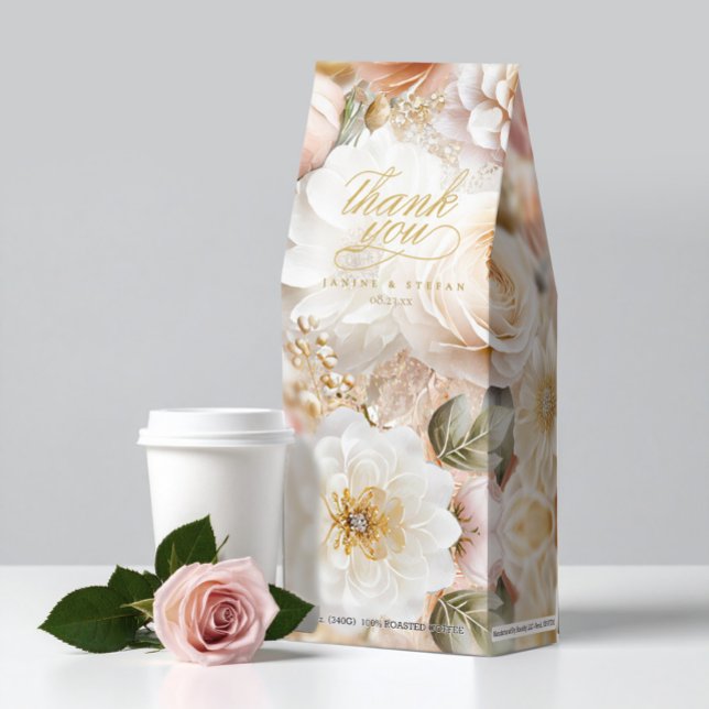 Floral Drama Wedding Thank You White ID1022 Roasted Coffee (Creator Uploaded)