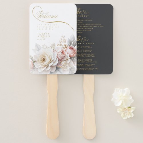 Floral Drama Wedding Welcome Charcoal ID1022 Hand Fan