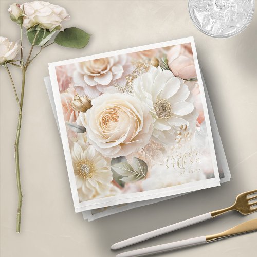 Floral Drama Wedding White ID1022 Paper Dinner Napkins