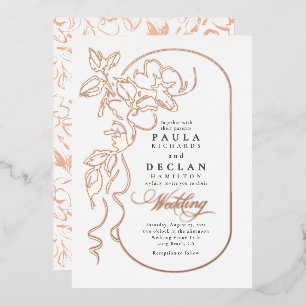 Floral Drawing Elegant Boho Wedding Rose Gold Foil Invitation