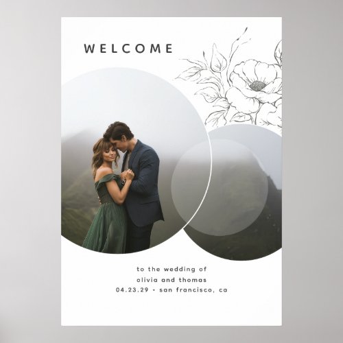 Floral Drawing Modern Wedding Welcome Sign