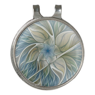 Floral Dream Abstract Blue Khaki Fractal Art Golf Hat Clip
