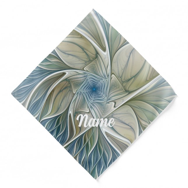 Floral Dream Abstract Blue Khaki Fractal Art Pet Bandana (Front)
