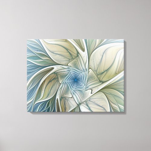 Floral Dream Abstract Blue Khaki Fractal Triptych Canvas Print