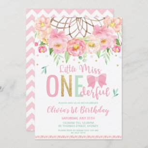 Floral Dream Catcher Miss Onederful 1st Birthday Invitation