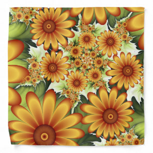 Floral Dream, Modern Abstract Flower Fractal Art Bandana