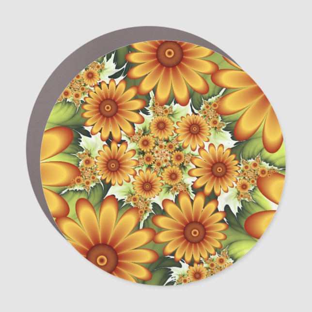 Floral Dream, Modern Abstract Flower Fractal Art Car Magnet (Front)