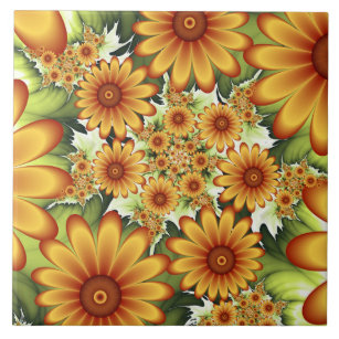 Floral Dream, Modern Abstract Flower Fractal Art Ceramic Tile