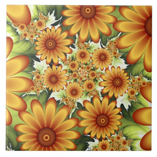 Floral Dream Modern Abstract Flower Fractal Art Ceramic Tile