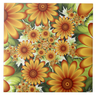 Floral Dream, Modern Abstract Flower Fractal Art Ceramic Tile