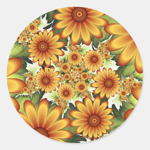 Floral Dream Modern Abstract Flower Fractal Art Classic Round Sticker