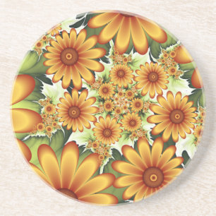 Floral Dream, Modern Abstract Flower Fractal Art Coaster