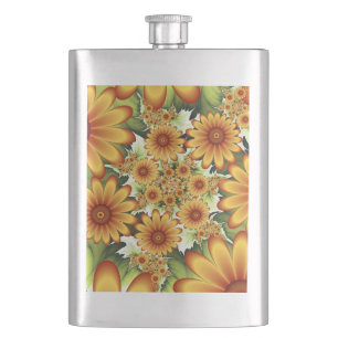 Floral Dream, Modern Abstract Flower Fractal Art Flask