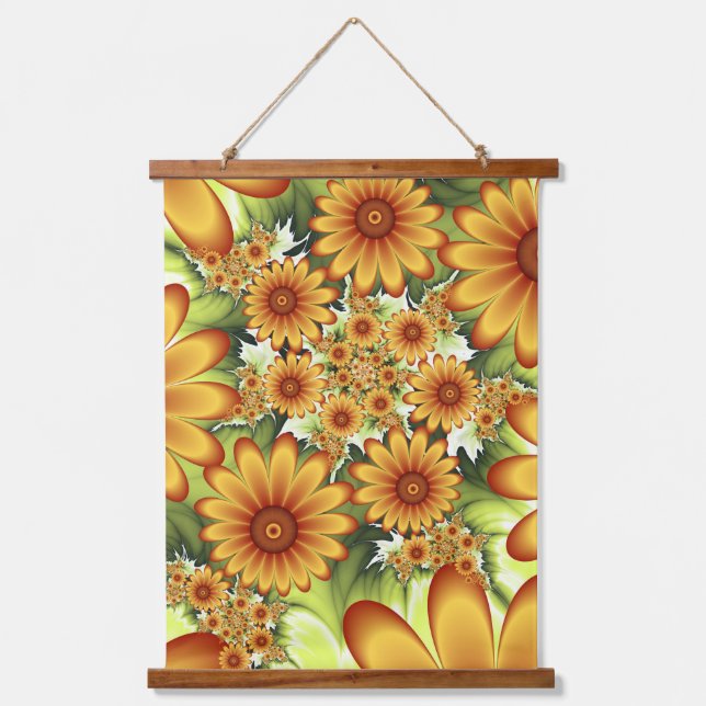 Floral Dream, Modern Abstract Flower Fractal Art Hanging Tapestry (Front)