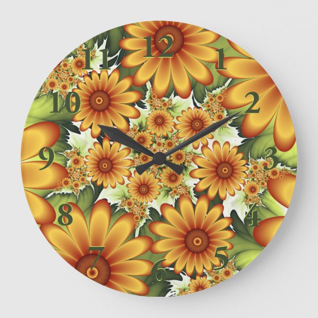 Floral Dream, Modern Abstract Flower Fractal Art Large Clock (Front)