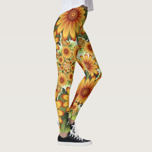 Floral Dream, Modern Abstract Flower Fractal Art Leggings