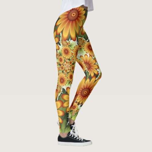 Floral Dream Modern Abstract Flower Fractal Art Leggings