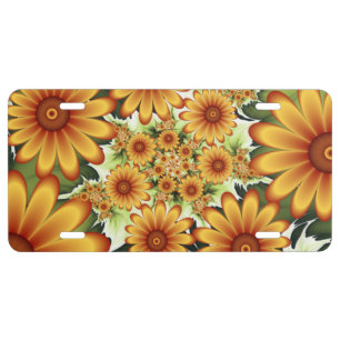 Floral Dream, Modern Abstract Flower Fractal Art License Plate