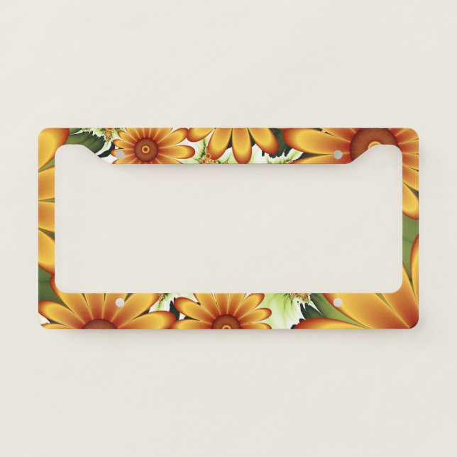 Floral Dream, Modern Abstract Flower Fractal Art License Plate Frame (Front)