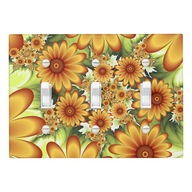 Floral Dream, Modern Abstract Flower Fractal Art Light Switch Cover (In Situ)