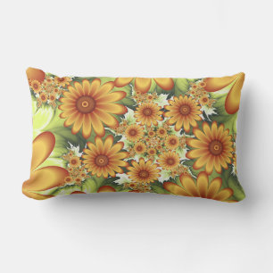 Floral Dream, Modern Abstract Flower Fractal Art Lumbar Pillow