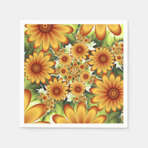 Floral Dream, Modern Abstract Flower Fractal Art Napkins