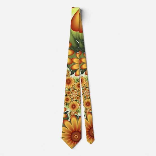 Floral Dream, Modern Abstract Flower Fractal Art Neck Tie (Front)