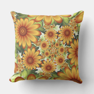 Floral Dream, Modern Abstract Flower Fractal Art Outdoor Pillow