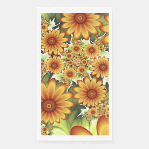 Floral Dream, Modern Abstract Flower Fractal Art Paper Guest Towels