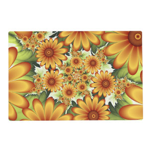 Floral Dream, Modern Abstract Flower Fractal Art Placemat
