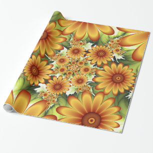 Floral Dream, Modern Abstract Flower Fractal Art Wrapping Paper