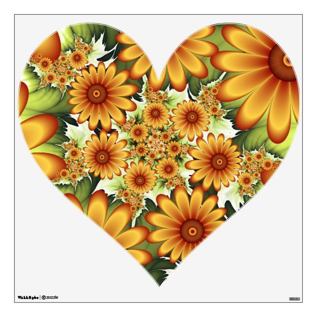 Floral Dream, Modern Abstract Flower Fractal Heart Wall Decal (Front)