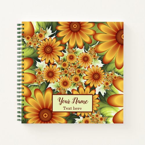 Floral Dream Modern Abstract Flower Fractal Name Notebook
