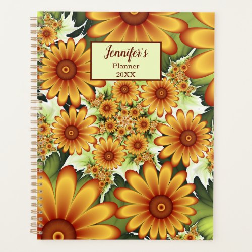 Floral Dream Modern Abstract Flower Fractal Name Planner