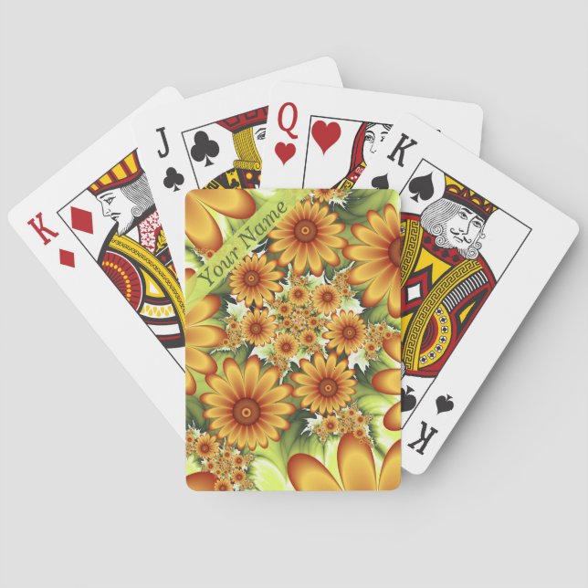 Floral Dream, Modern Abstract Flower Fractal Name Poker Cards (Back)