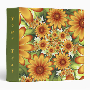 Floral Dream, Modern Abstract Flower Fractal Text 3 Ring Binder