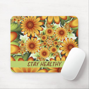 Floral Dream, Modern Abstract Flower Fractal Text Mouse Pad