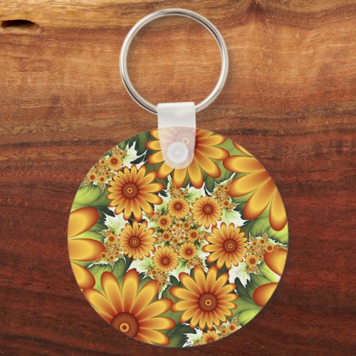 Floral Dream Modern Abstract Flowers Fractal Art Keychain