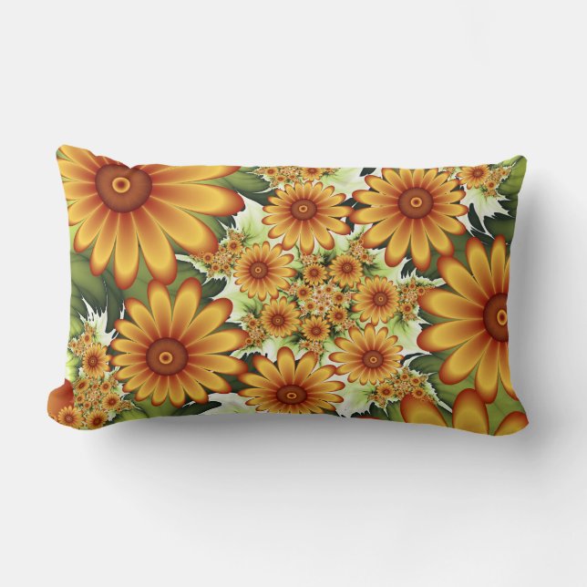 Floral Dream, Modern Abstract Flowers Fractal Art Lumbar Pillow (Front)
