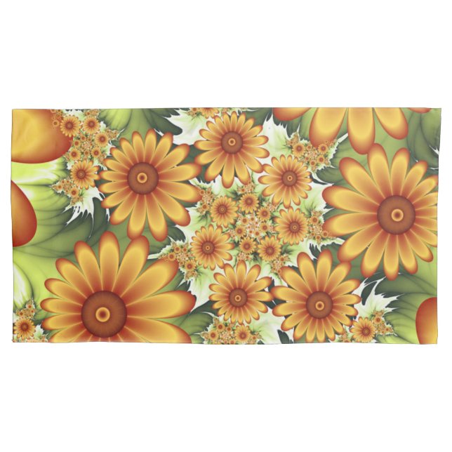 Floral Dream, Modern Abstract Flowers Fractal Art Pillow Case (Front)