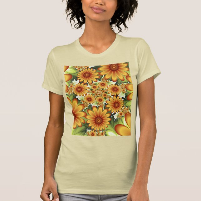 Floral Dream, Modern Abstract Flowers Fractal Art T-Shirt (Front)